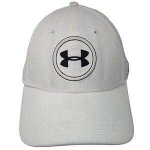 Under Armour Golf Fitted Baseball Cap White L Embroidered Vented Holes 6 Panel